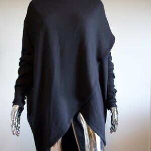 Navy Blue Cape-Style Sweatshirt With Hood